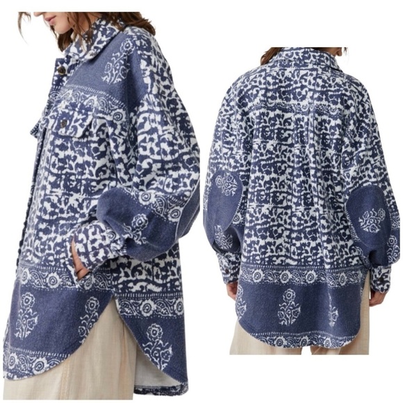 Free People Women's Ruby Navy Combo Shacket Jacket Size Medium NWT - Picture 5 of 10